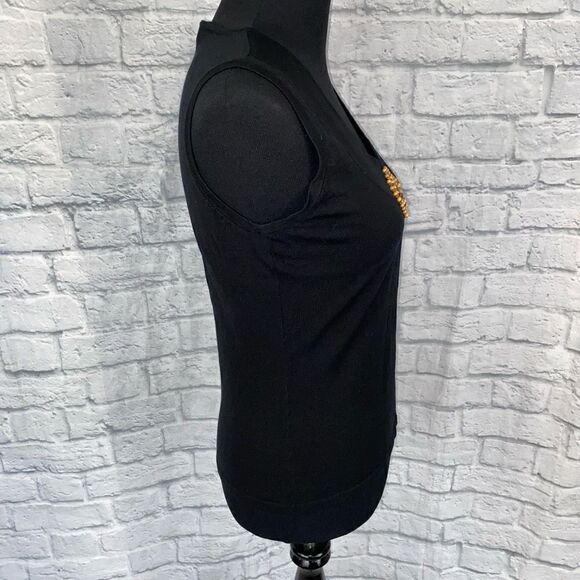 Venus silk blend sleeveless v-neck blouse w/center beadwork black sz L women - Picture 9 of 10